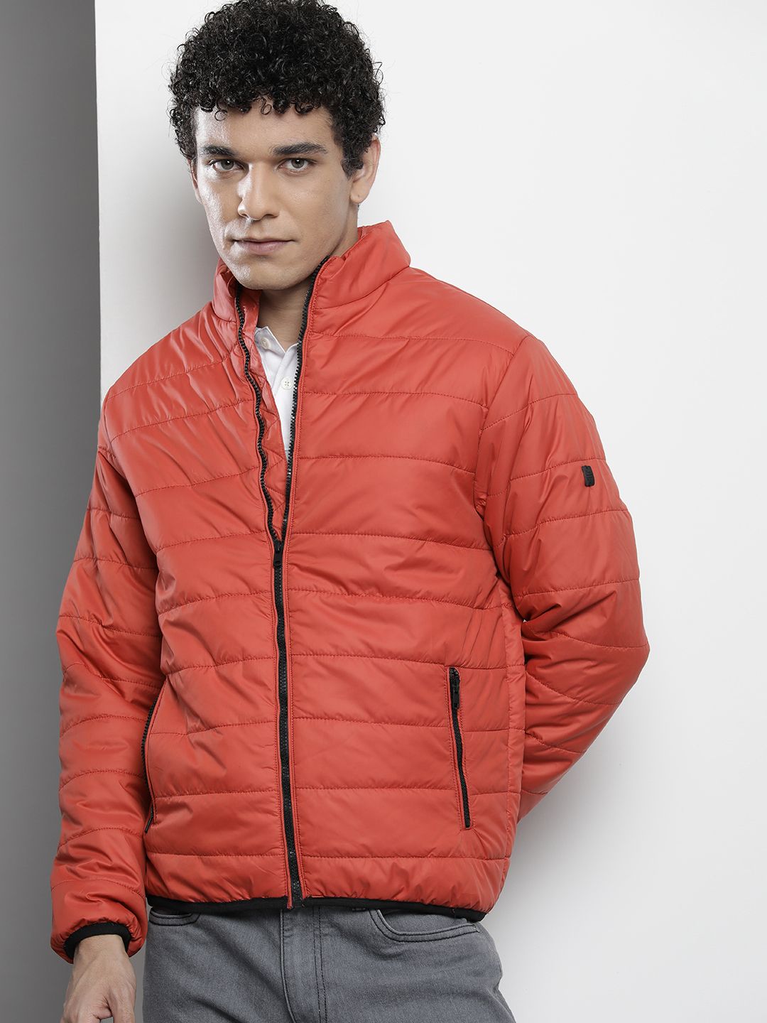 The Indian Garage Co Men Zip-Front Puffer Jacket with Zip Pockets