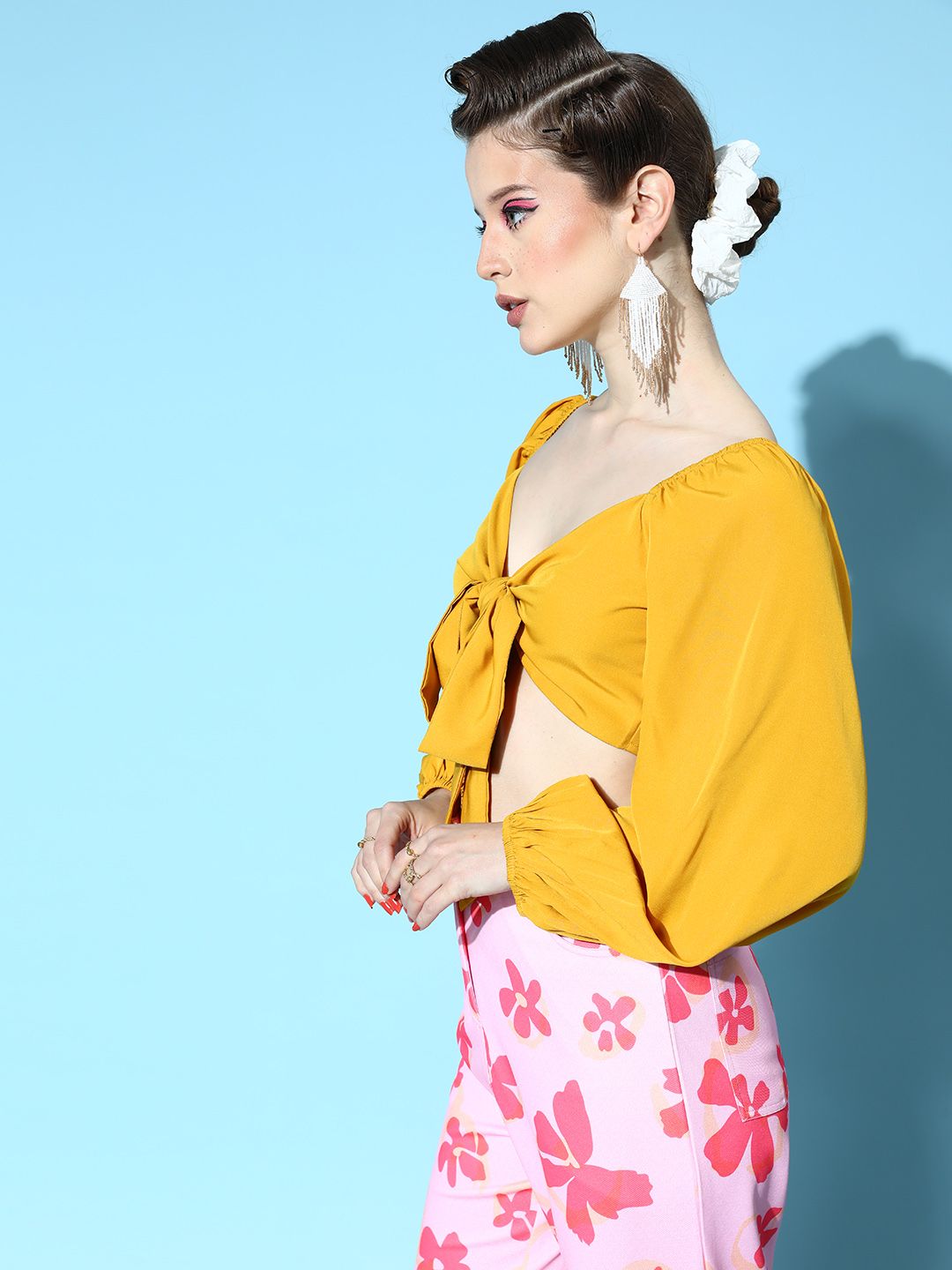 Berrylush Women Stylish Mustard Solid Wrap It Up Top