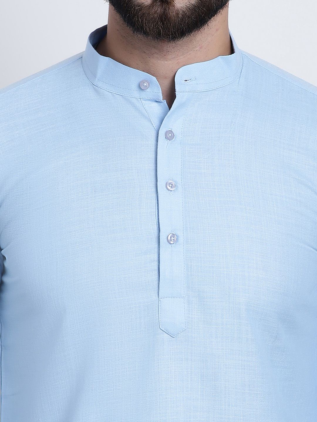 Anug by SOJANYA Men Blue Band Collar Kurta