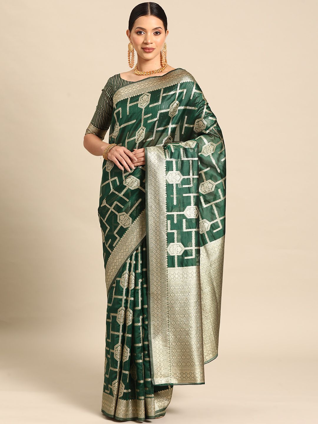 Saree mall Ethnic Motifs Zari Organza Banarasi Saree