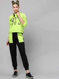 STREET 9 Women Fluorescent Green & Black Printed Sweatshirt