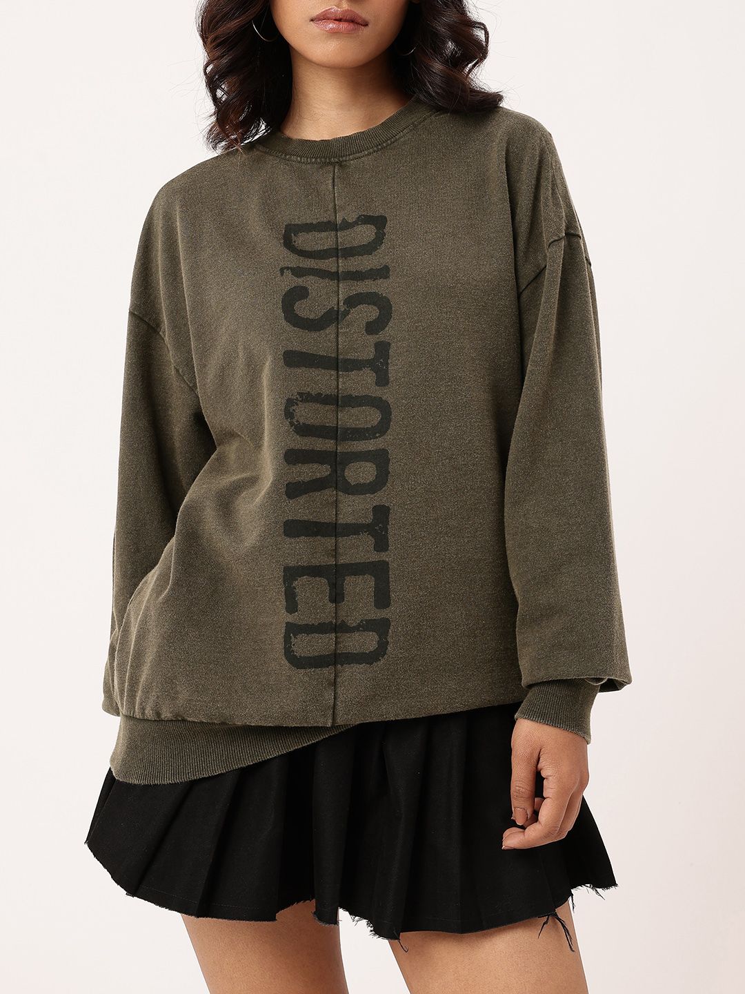 DressBerry Typography Printed Cotton Terry Oversized Sweatshirt