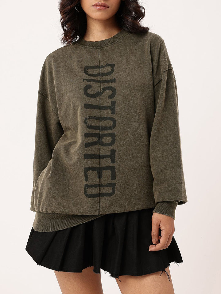 DressBerry Typography Printed Cotton Terry Oversized Sweatshirt
