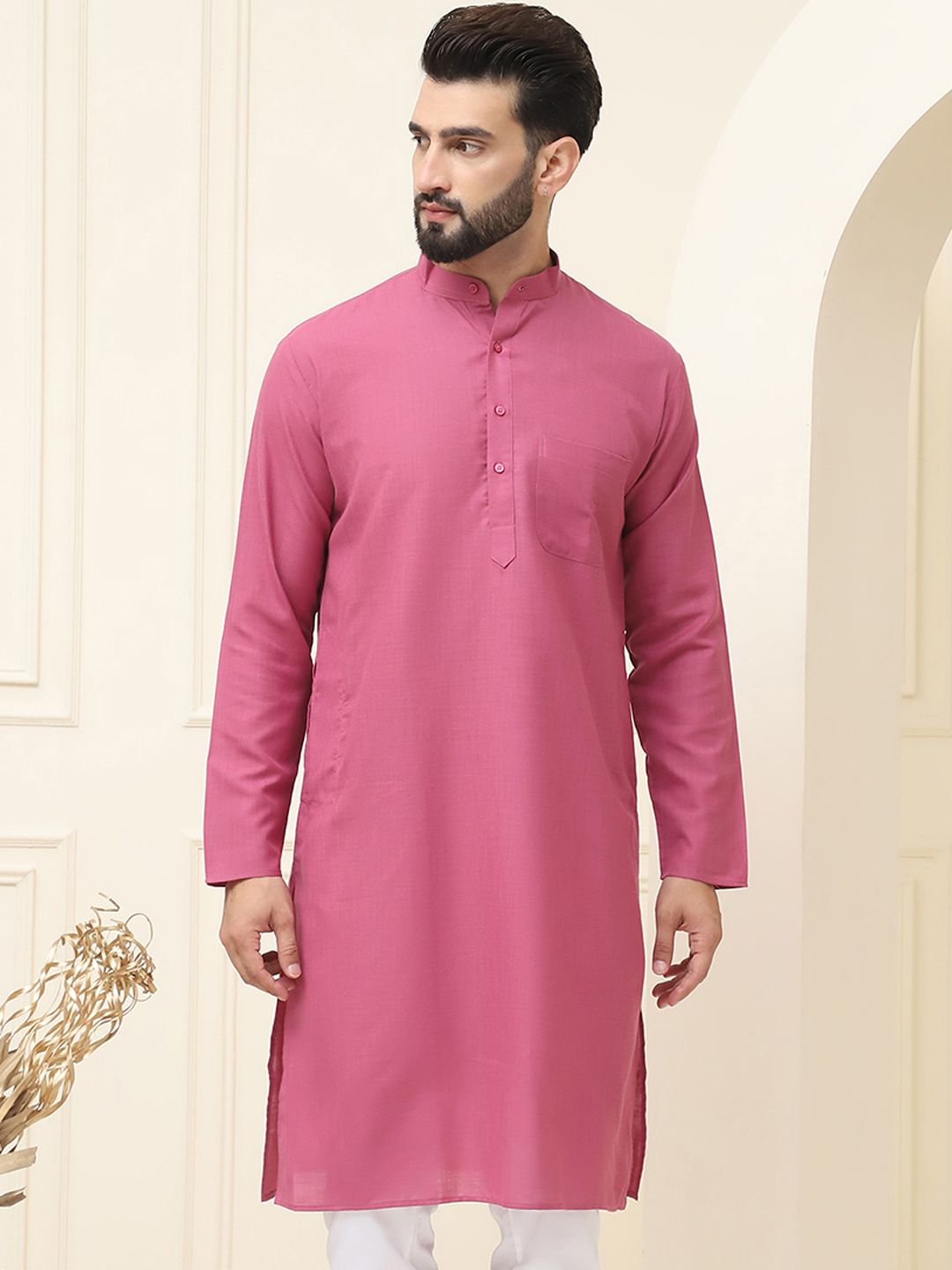 SOJANYA Kurta Lurus Pepejal Merah Jambu Lelaki