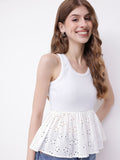 DressBerry Porcelian White Schiffli  Sensation Peplum Top