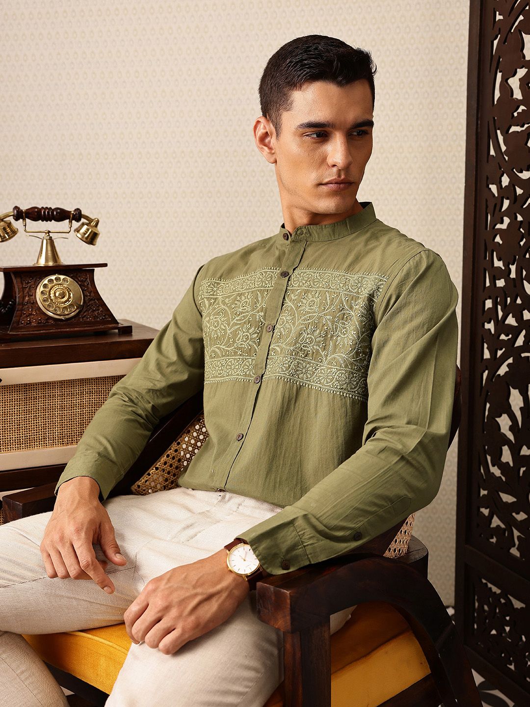 House of Pataudi Embroidered Pure Cotton Jashn Shirt