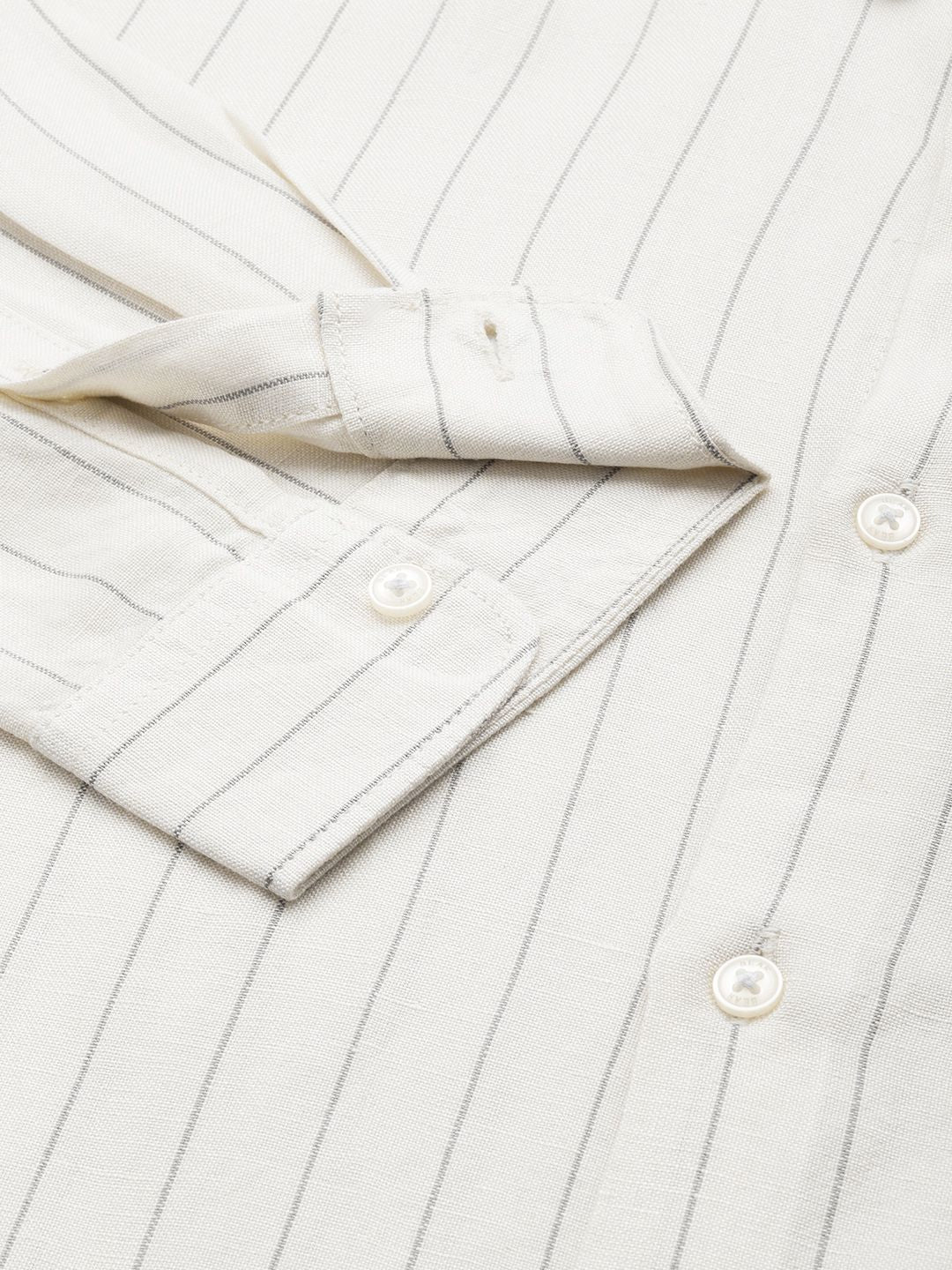 THE BEAR HOUSE Men White Slim Fit Opaque Striped Casual Shirt