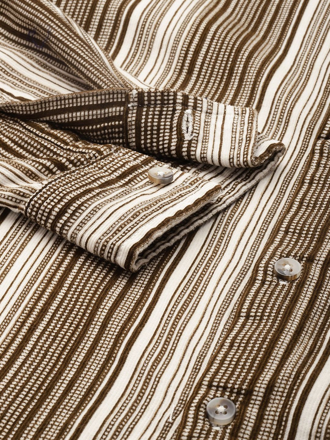 The Indian Garage Co Pure Cotton Striped Corduroy Casual Shirt