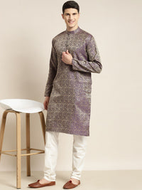 SOJANYA Ethnic Motif Woven Design Mandarin Collar Straight Kurta With Churidar