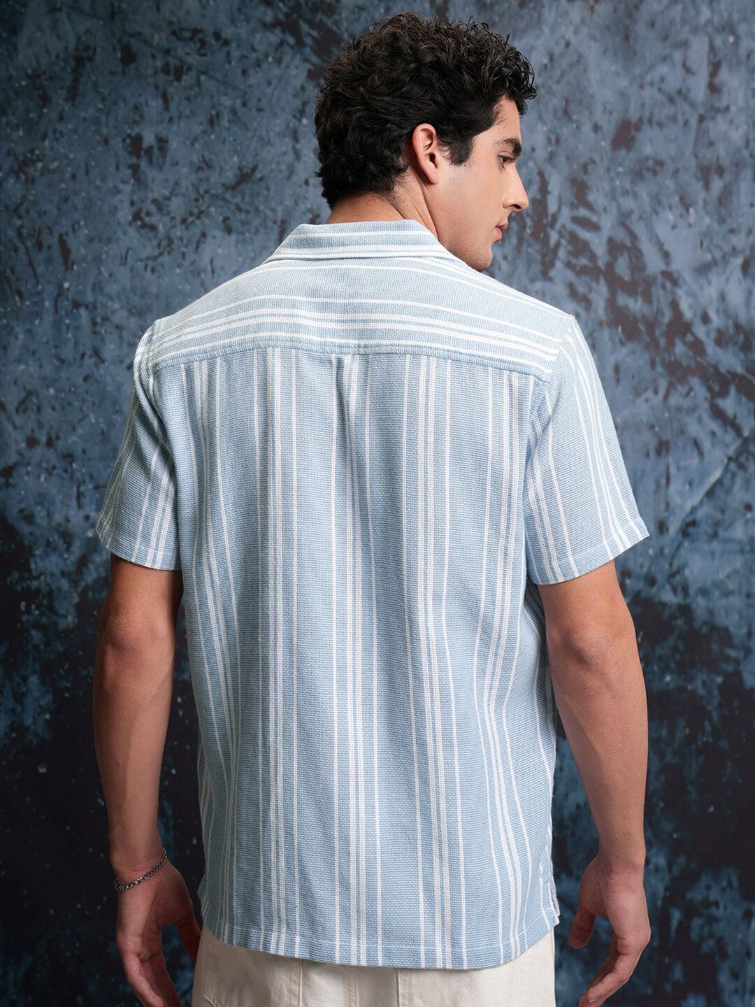 LOCOMOTIVE Premium Mock Lino Dobby Textured Striper Camp Collar Shirt