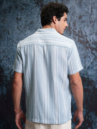 LOCOMOTIVE Premium Mock Lino Dobby Textured Striper Camp Collar Shirt
