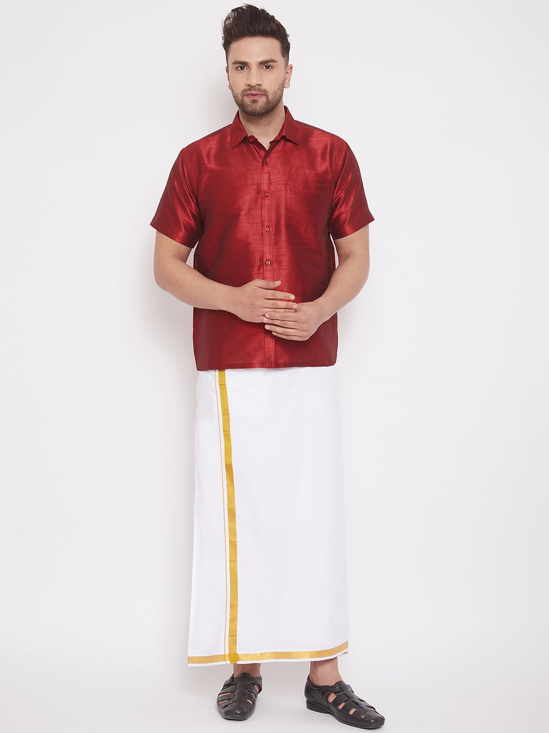 VASTRAMAY Men Maroon Regular Fit Printed Party Shirt