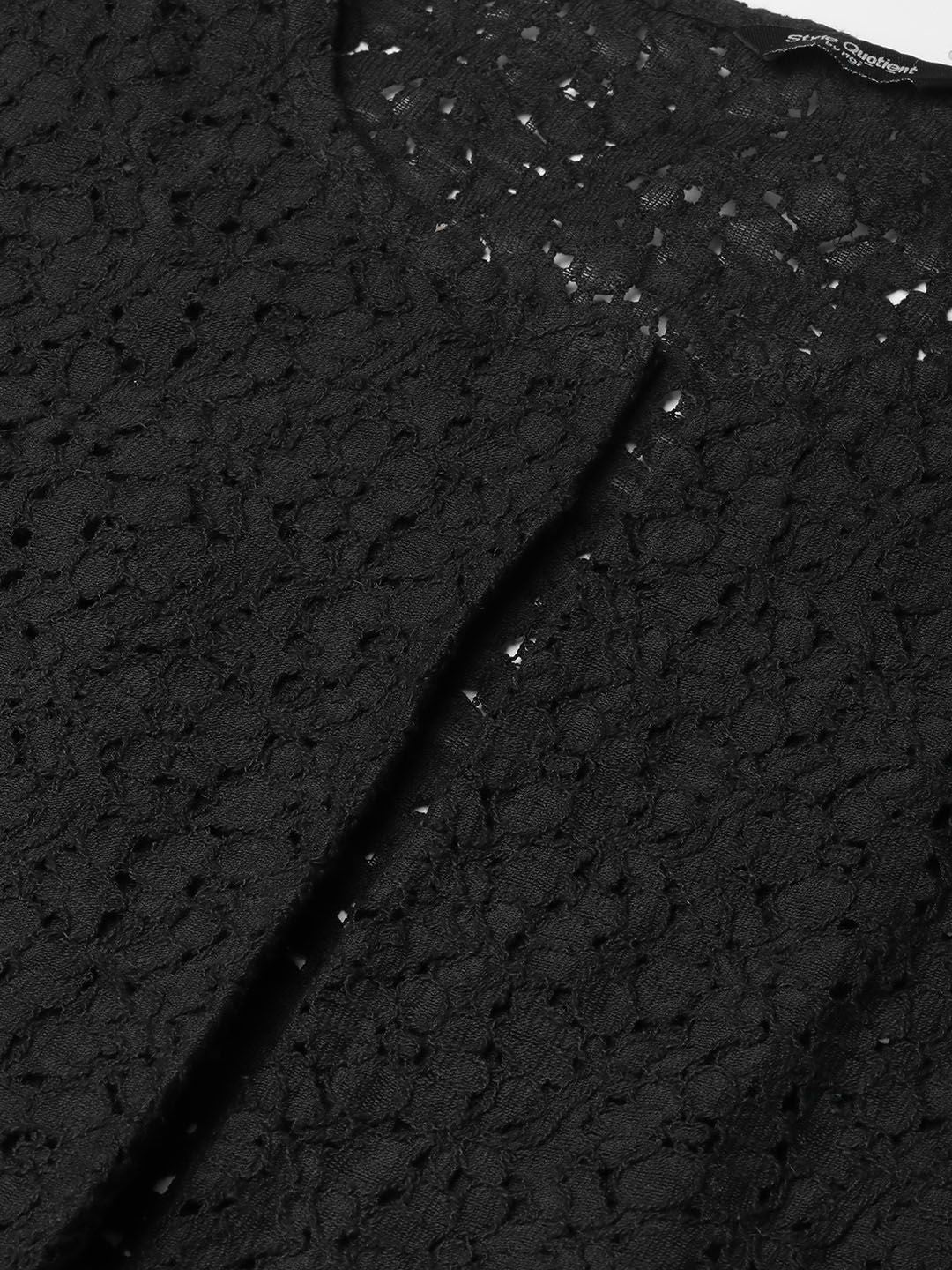 Style Quotient Women Black Self Design Open Front Crop Shrug