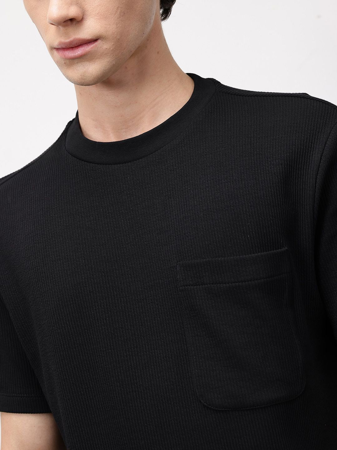 ether Grower Men Round Neck Ribbed Organic Cotton Comfort Fit T-shirt