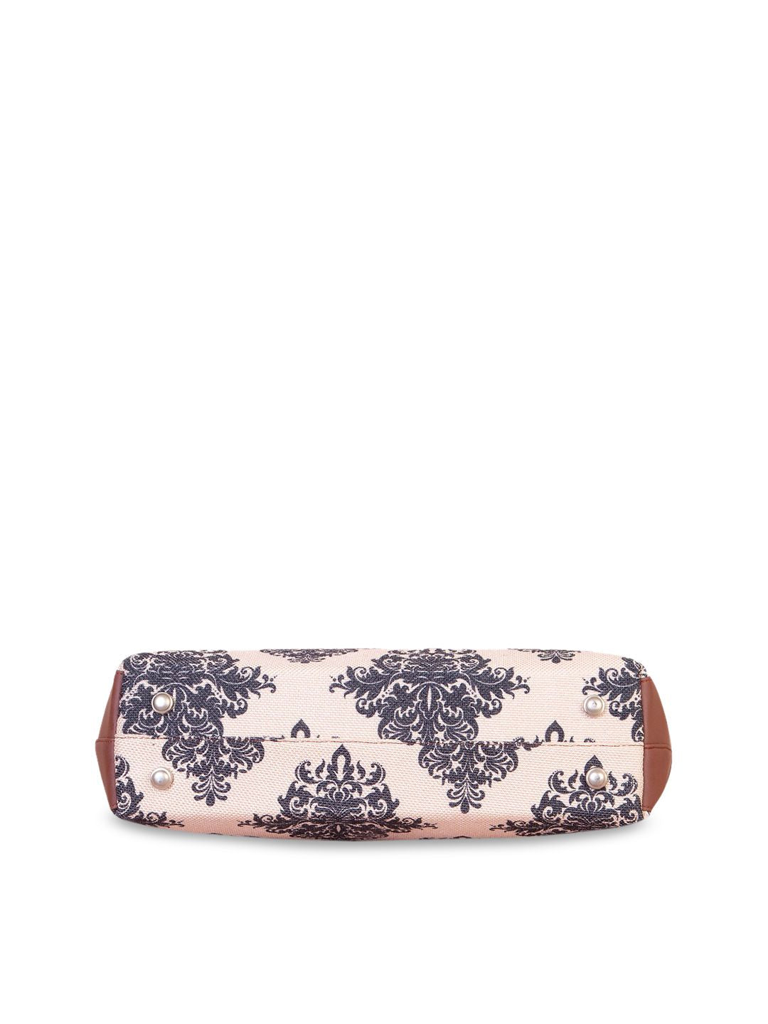 ZOUK Peach-Coloured Floral Printed Structured Tote Bag