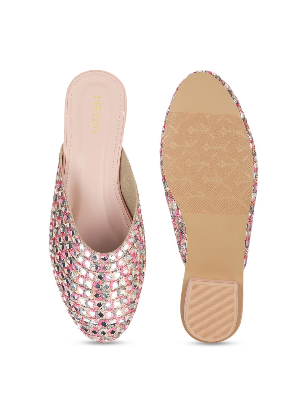 Metro Embellished Round Toe Block Mules