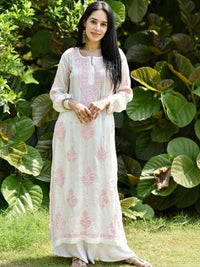 Rumah Wanita Chikankari Motif Etnik Bersulam Kurta Chikankari