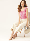 DressBerry Pink & White Floral Print Smocked Empire Crop Top