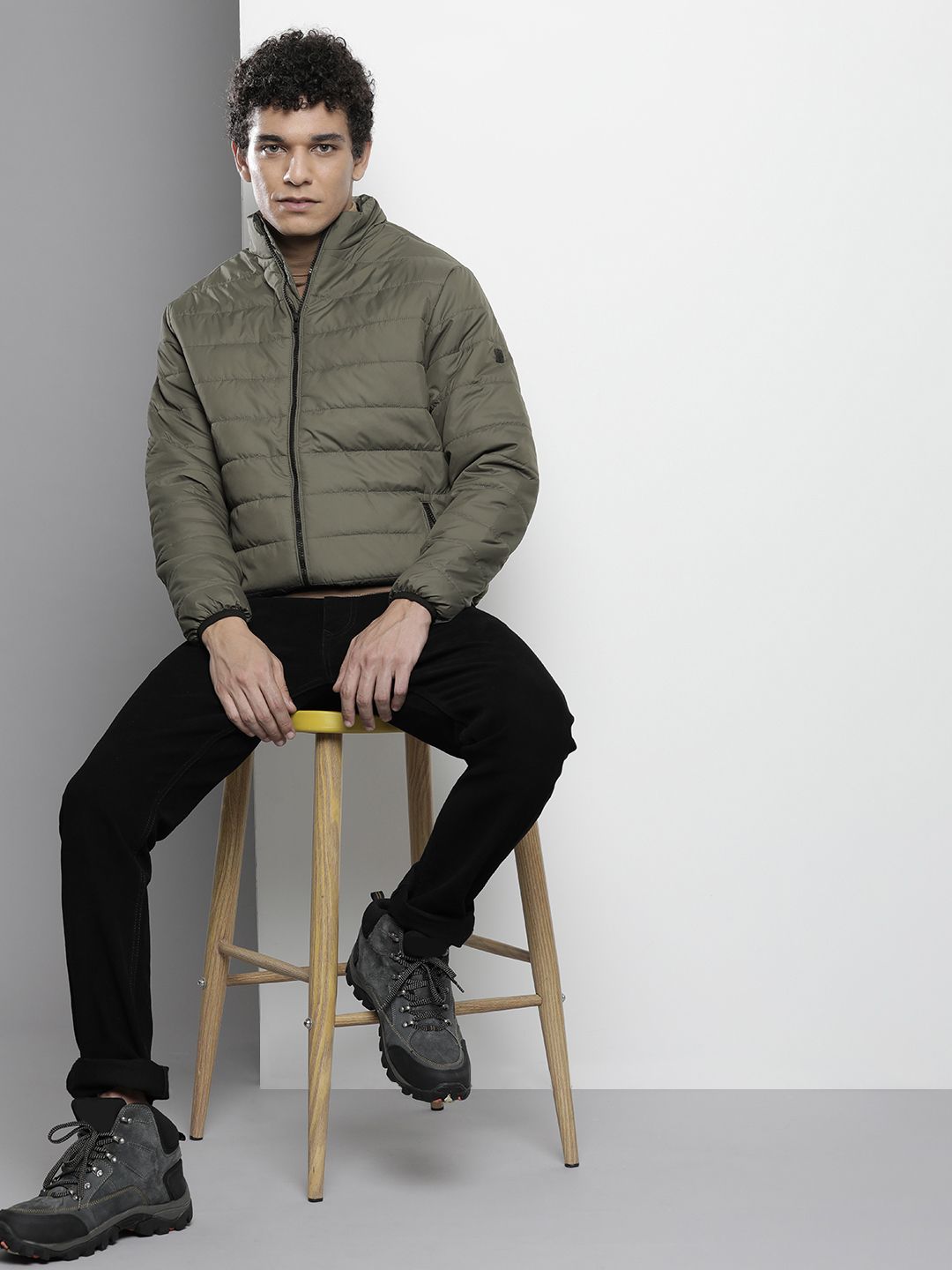 The Indian Garage Co Men Zip-Front Puffer Jacket with Zip Pockets