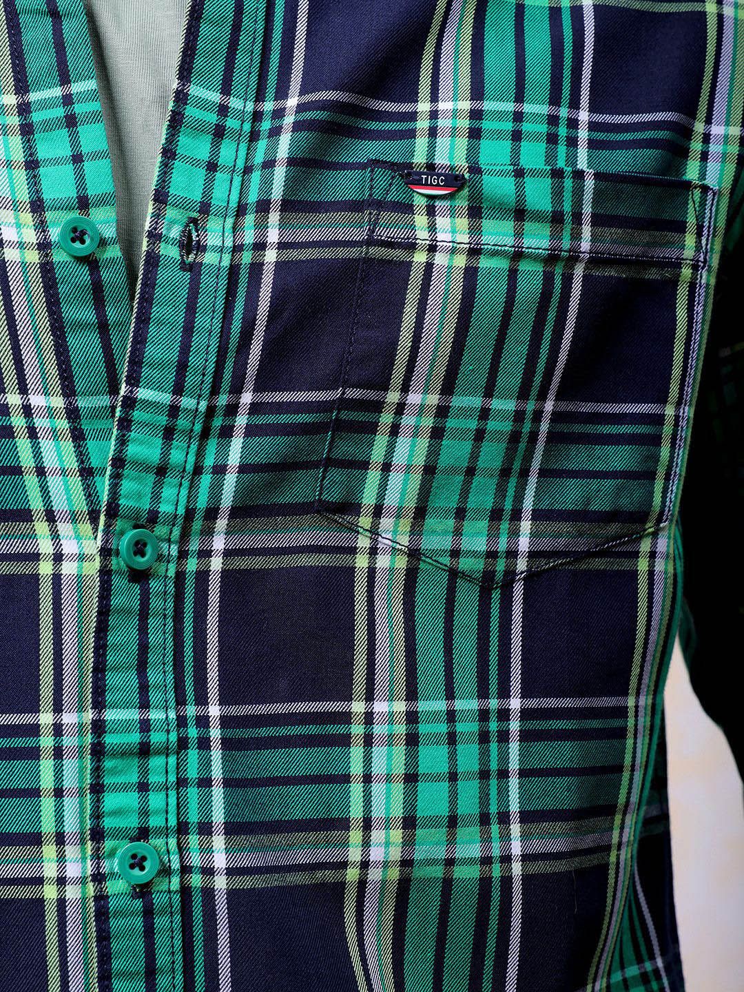 The Indian Garage Co Men Slim Fit Tartan Checked Spread Collar Casual Shirt