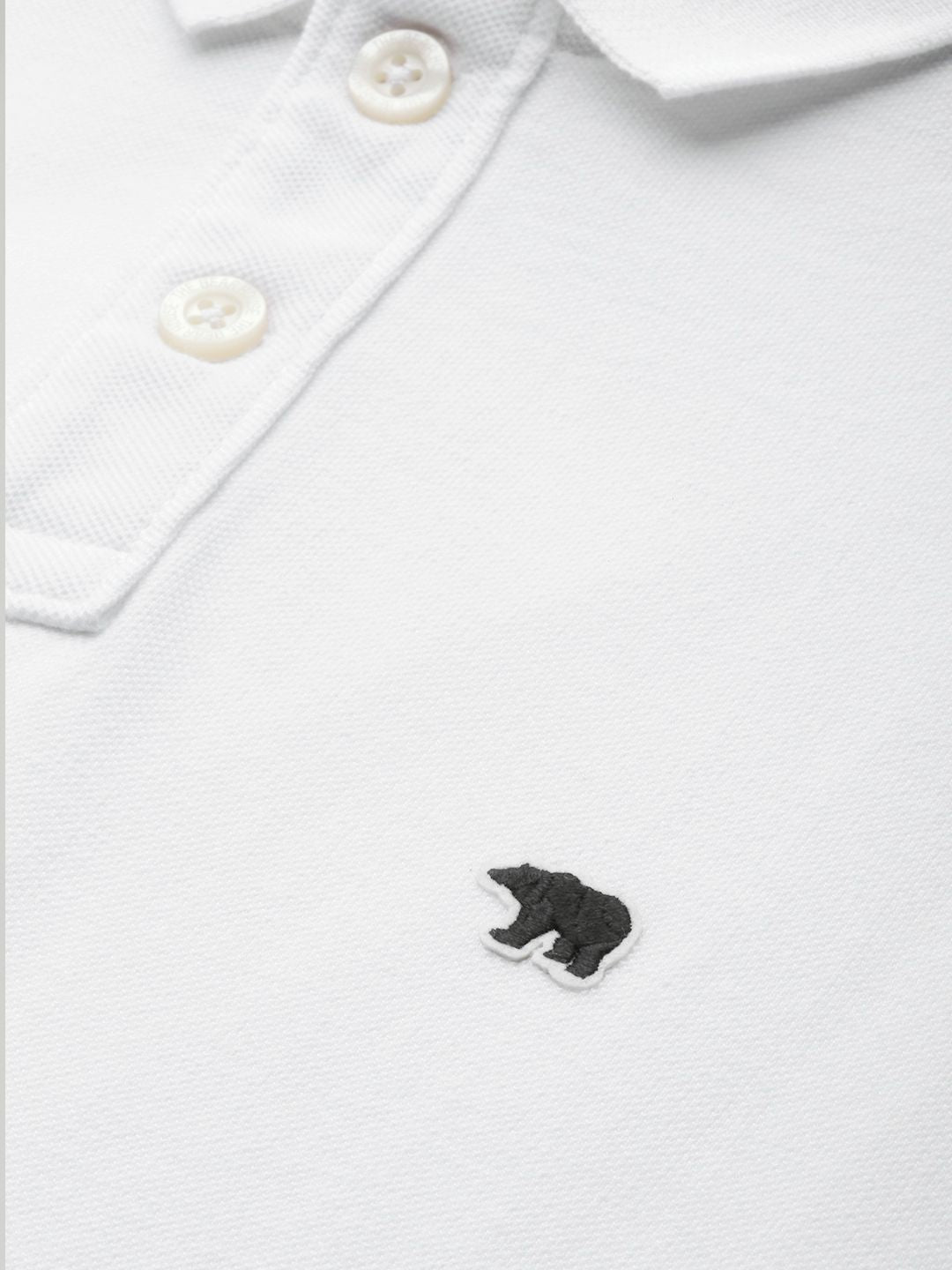 THE BEAR HOUSE Men White Solid Slim Fit Polo Collar Pure Cotton T-shirt