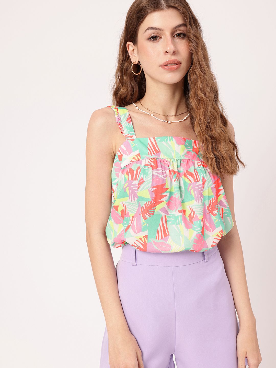 Tropical Fetish Shoulder Straps Gathers Regular Top