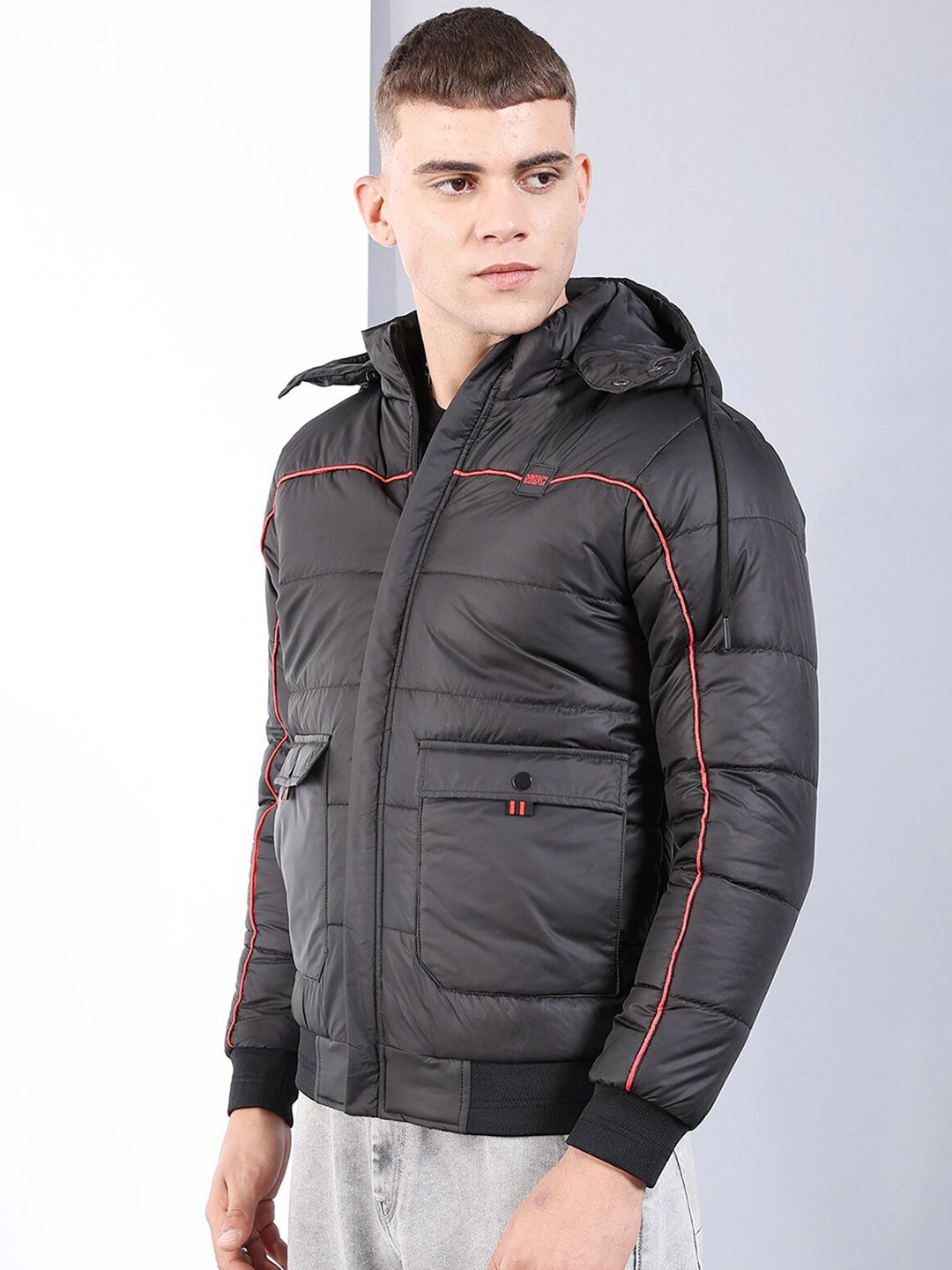 Jaket Puffer Fit Biasa Indian Garage Co Men dengan Tudung boleh tanggal