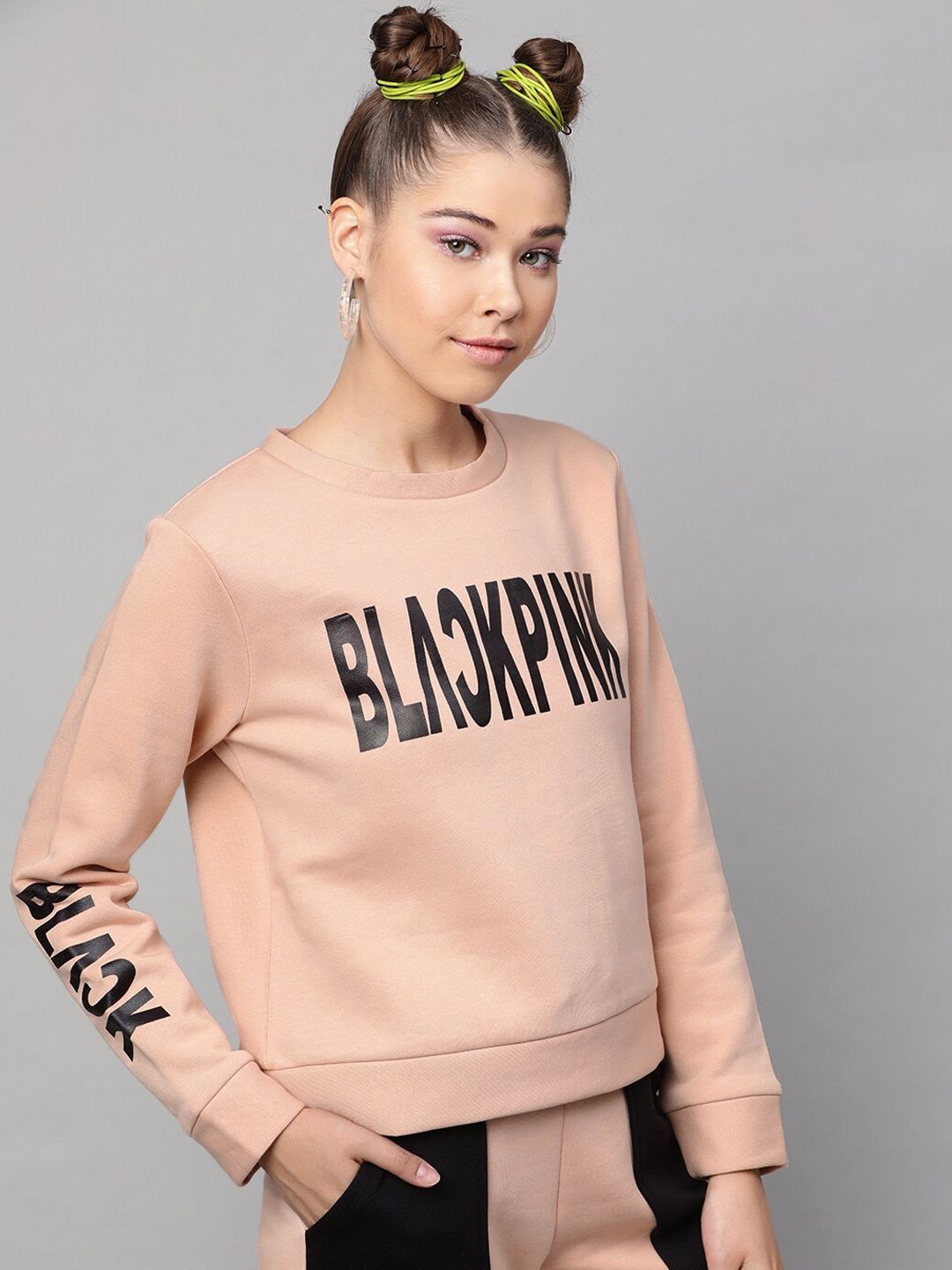 STREET 9 Women Pink & Black Printed Sweatshirt