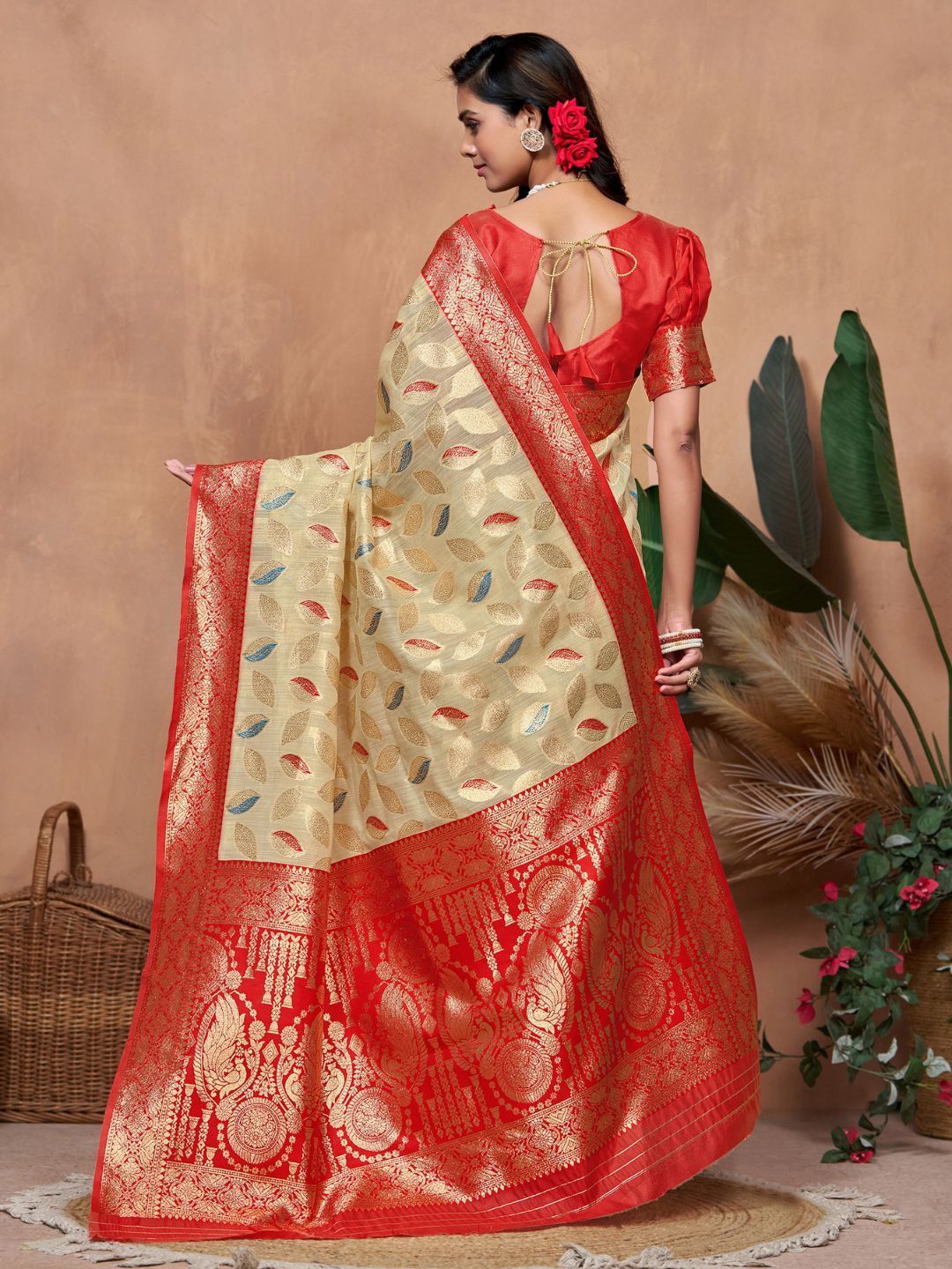 KALINI Woven Design Zari Silk Blend Banarasi Saree with Unstitched Blouse