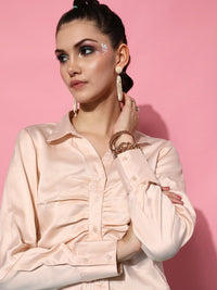 STREET 9 Women Champagne Regular Fit Casual Shirt