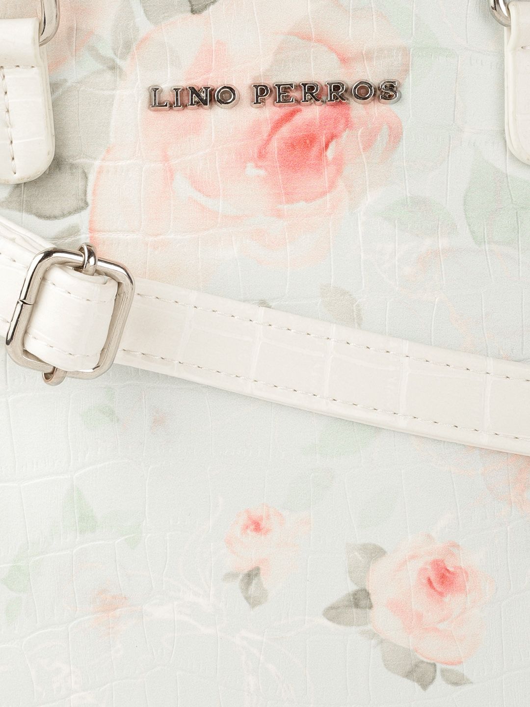 Lino Perros Blue & Pink Floral Print & Textured Structured Handheld Bag
