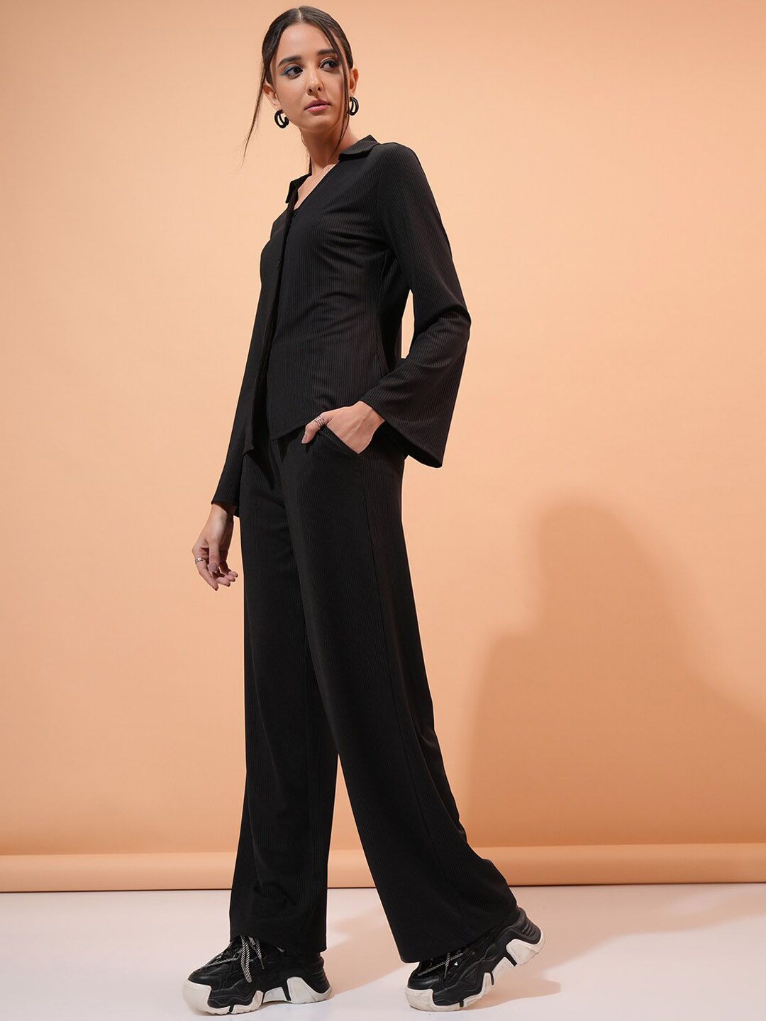 Tokyo Talkies Black Ribbed Shirt & Trousers