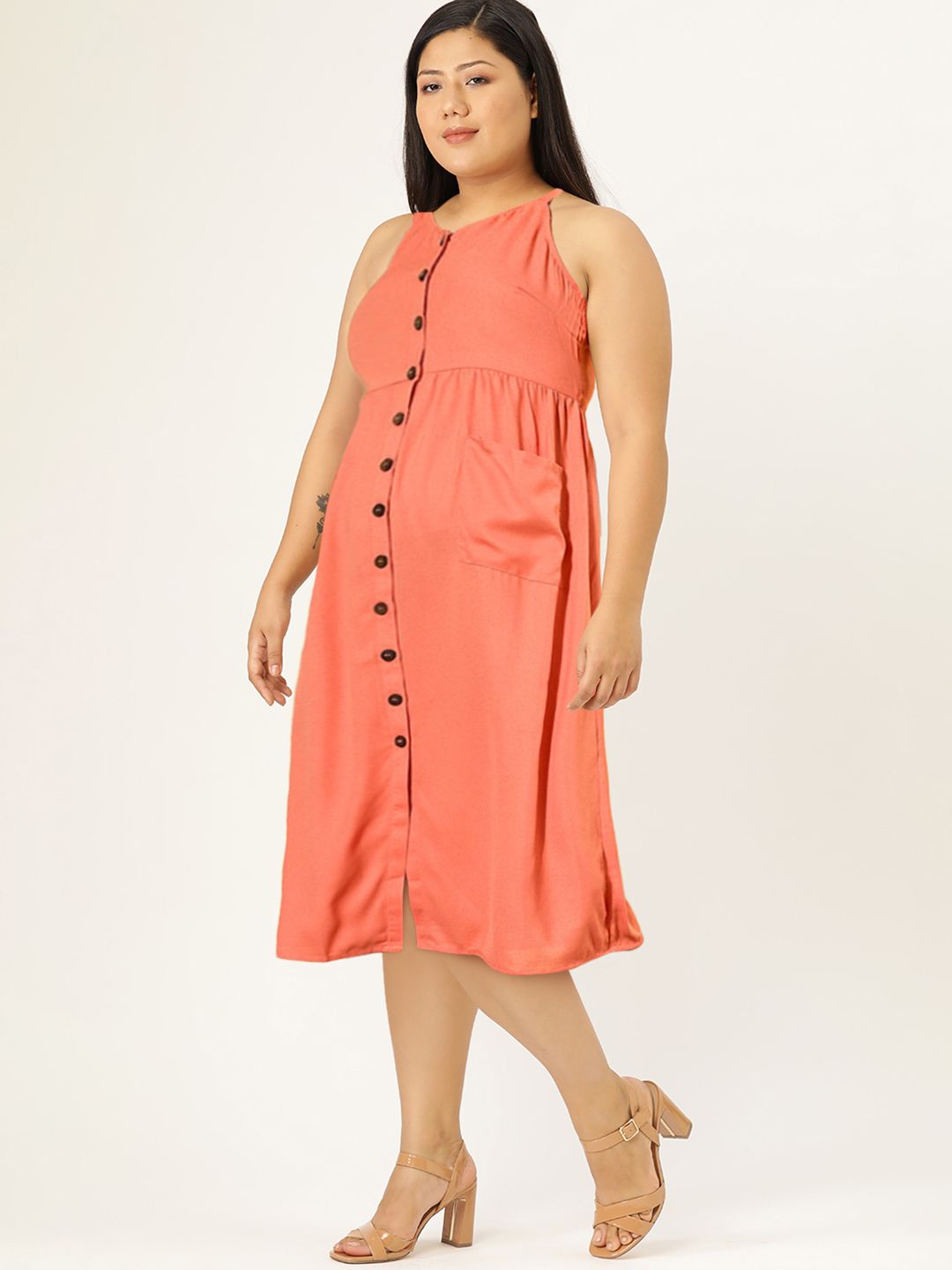 DressBerry Women Enchanting Coral Solid Sundress