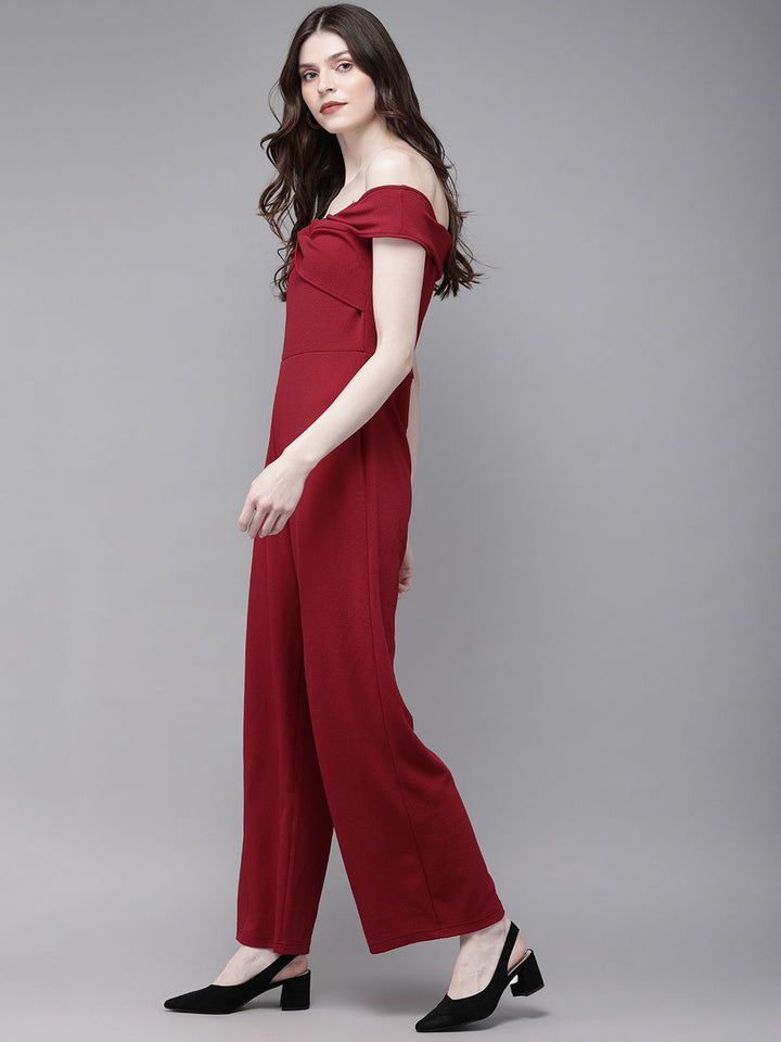 SASSAFRAS Women Maroon Solid Basic Jumpsuit