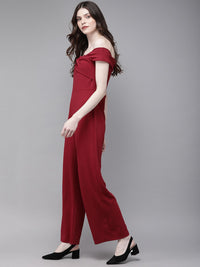SASSAFRAS Women Maroon Solid Basic Jumpsuit