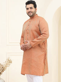 SOJANYA PLUS Lelaki Rust & Golden Jacquard Silk Woven Design Kurta Lurus