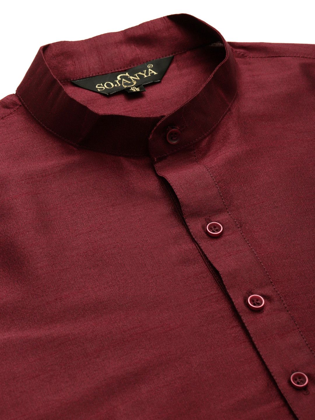 SOJANYA Men Maroon & Mustard Yellow Kurta with Churidar And Nehru Jacket