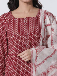 W Geometric Printed Square Neck Straight Kurta With Trousers & Dupatta
