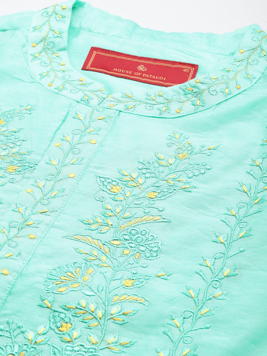 House of Pataudi Mandarin Collar Floral Embroidered Jashn Kurta