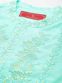 House of Pataudi Mandarin Collar Floral Embroidered Jashn Kurta