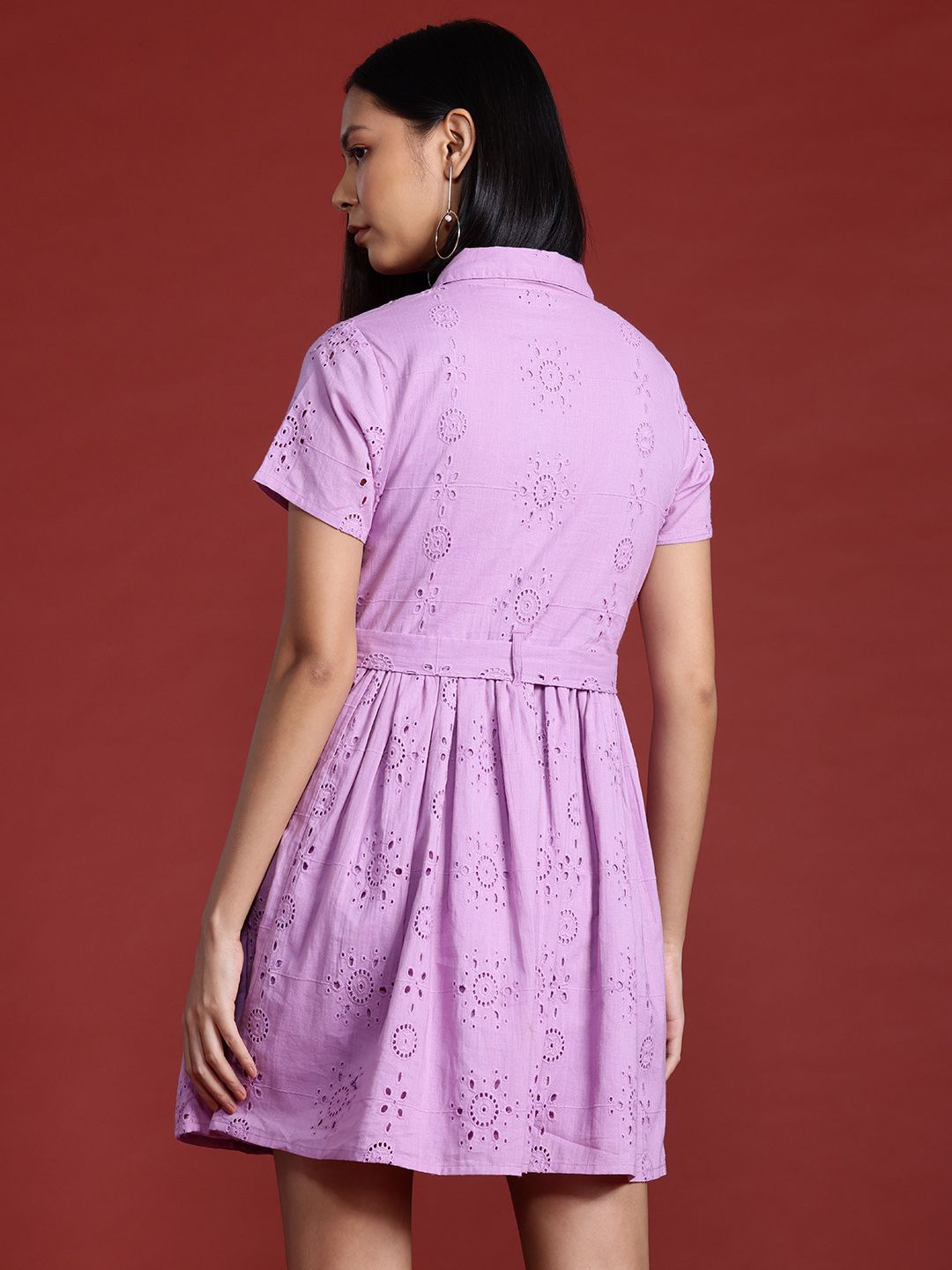 all about you Pure Cotton Schiffli A-Line Dress with Belt