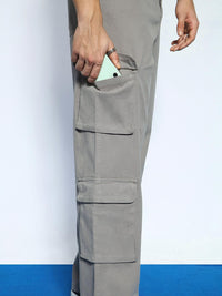 Urbano Fashion Men Grey Loose Baggy Fit Cargo Chino Pant with 8 Pockets Stretchable