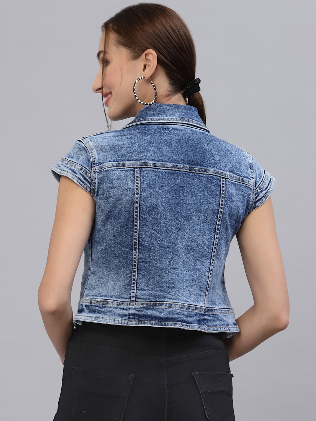 Style Quotient Women Washed Crop Denim Shrug