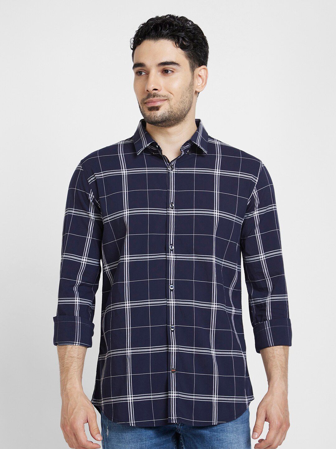 SPYKAR Classic Windowpane Checked Cotton Casual Shirt