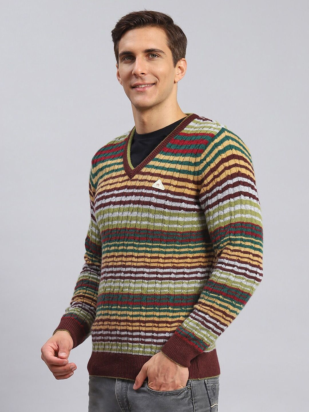 Monte Carlo V- Neck Striped Woollen Pullover