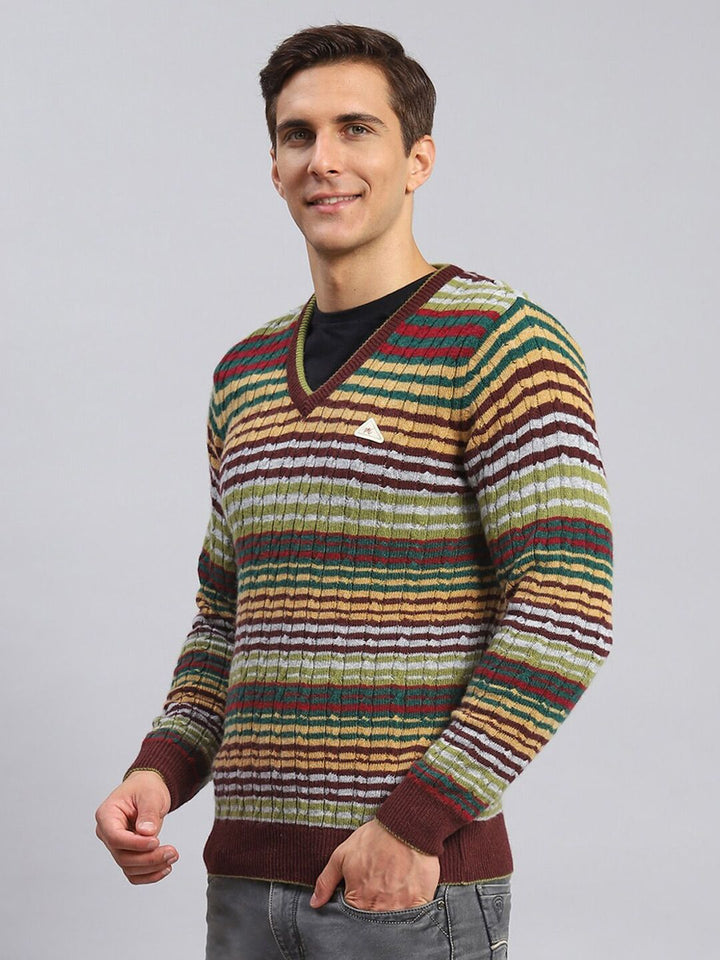 Monte Carlo V- Neck Striped Woollen Pullover