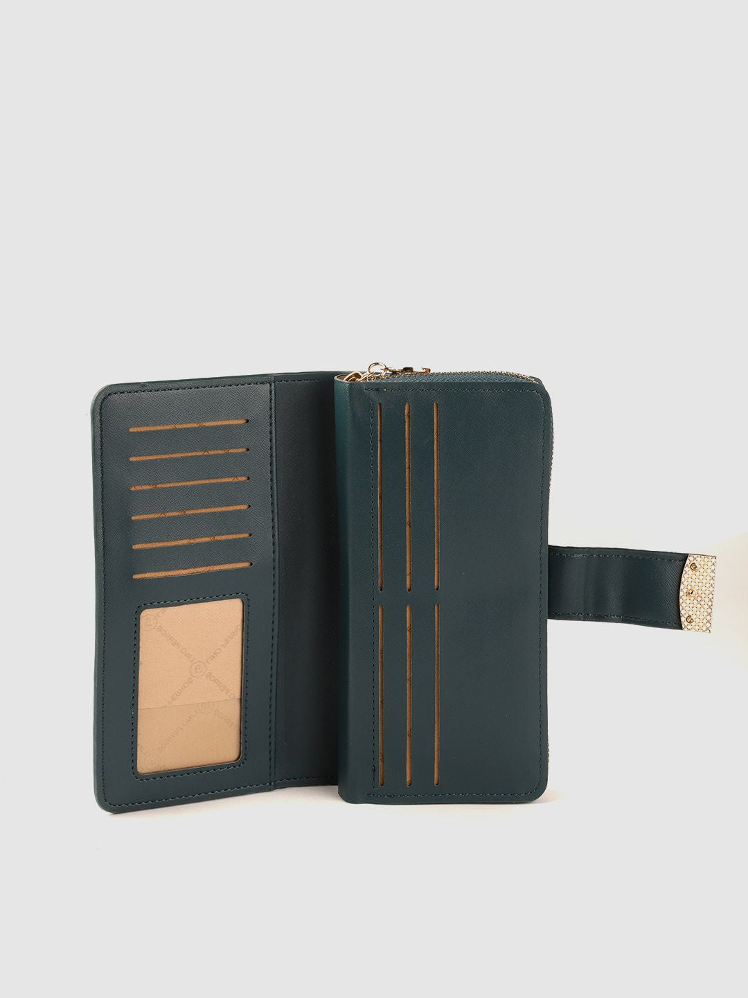 Lino Perros Women Teal Green Croc Textured Zip Around Wallet