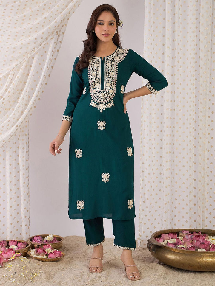 Indo Era Embroidered Round Neck Tunic With Trouser