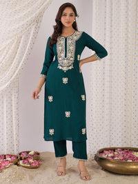 Indo Era Embroidered Round Neck Tunic With Trouser