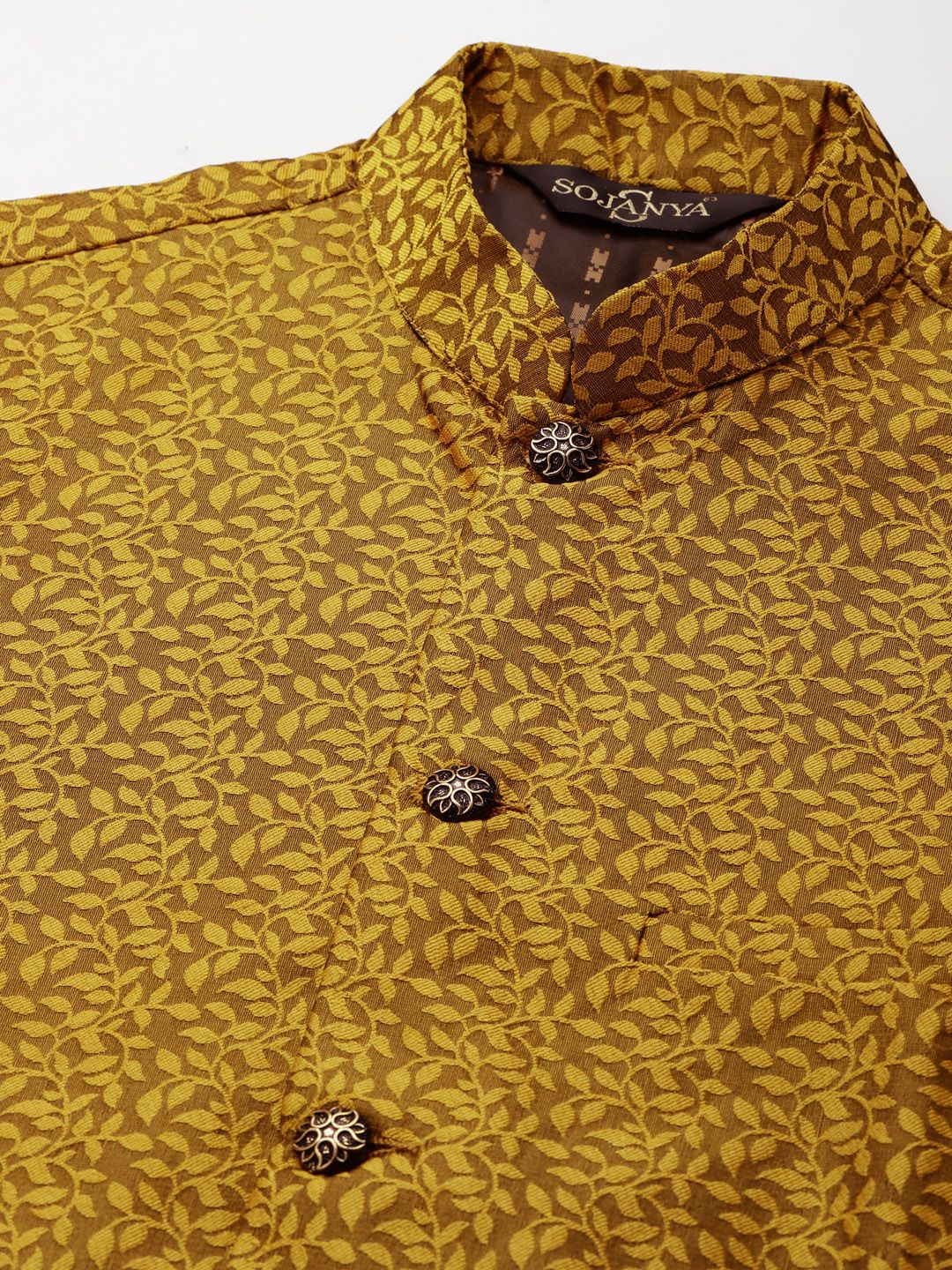 SOJANYA Kurta Sutera Jacquard Lelaki Kelabu & Beige dengan Jaket Churidar & Nehru